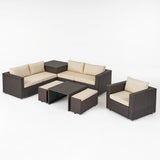 Outdoor 5 Seater V Shaped Wicker Storage Sectional Sofa Set with Ottomans - NH969903