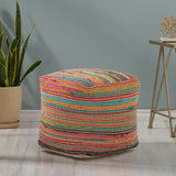 Boho Jute and Chindi Pouf - NH166013