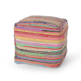 Boho Jute and Chindi Pouf - NH166013