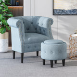 Chesterfield Style Tufted Fabric Accent Chair and Ottoman Set - NH693013