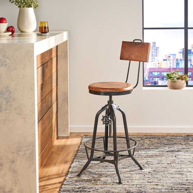 Modern Industrial Acacia Wood Bar Stool - NH913013