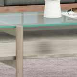 Acacia Wood Coffee Table with Tempered Glass Top - NH402113