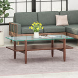 Acacia Wood Coffee Table with Tempered Glass Top - NH402113