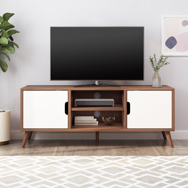 Mid Century Modern 2 Cabinets & Shelves TV Stand - NH924113