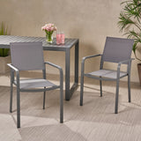 Outdoor Modern Aluminum Dining Chair with Mesh Seat (Set of 2) - NH728013