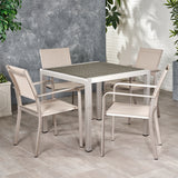 Outdoor Modern 4 Seater Aluminum Dining Set with Wicker Table Top - NH538013