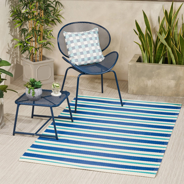 Outdoor Modern Scatter Rug, Night Blue, Turquoise, and Cream - NH410113