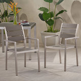 Outdoor Modern Aluminum Dining Chair with Faux Wood Seat (Set of 2) - NH759013