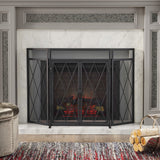 Modern Iron Folding Fireplace Screen with Door - NH336113