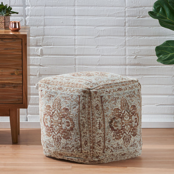 Hand Loomed Fabric Cube Pouf - NH306213