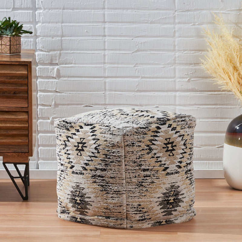 Hand Loomed Boho Fabric Cube Pouf - NH506213