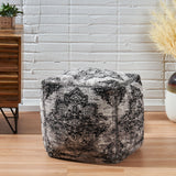 Hand Loomed Boho Fabric Cube Pouf - NH406213