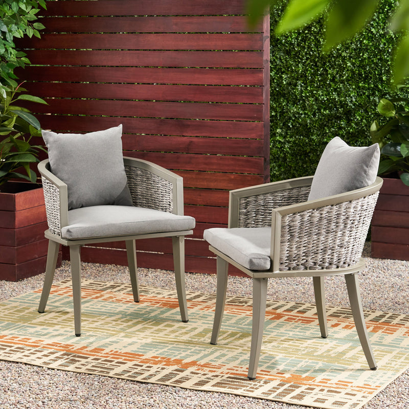 Outdoor Boho Wicker Club Chair with Cushions (Set of 2) - NH422113