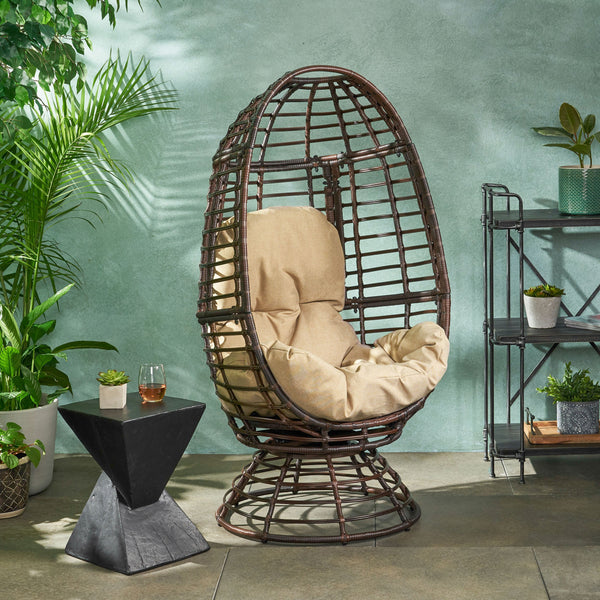 Outdoor Wicker Swivel Egg Chair with Cushion - NH844113