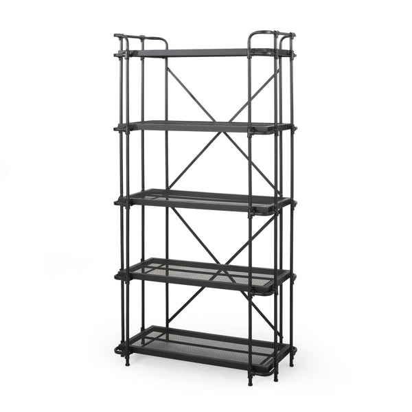 5-Shelf Industrial Metal Pipe Design Bookcase - NH818213