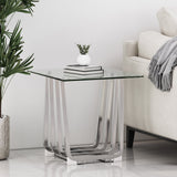 Modern Glass Top Side Table, Chrome - NH916413