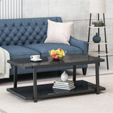 Modern Glass Top Coffee Table with Shelf, Black - NH226413