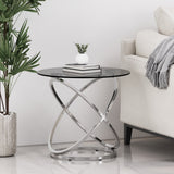 Modern Glass Top Round Side Table, Gray and Chrome - NH126413