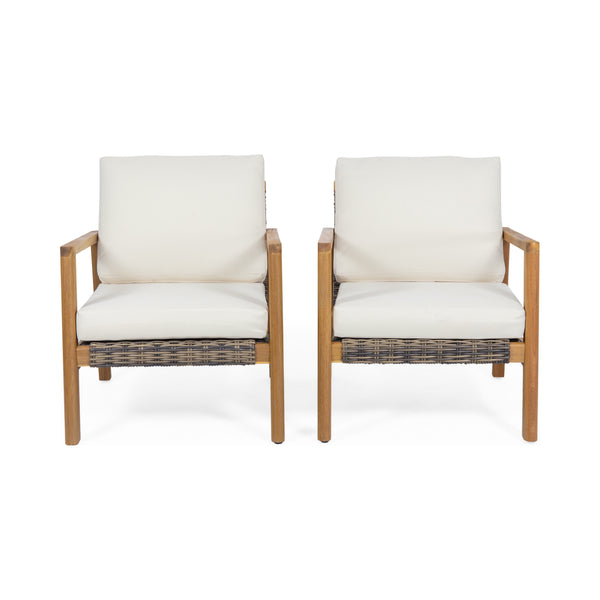 Outdoor Acacia Wood Club Chairs with Wicker Accents (Set of 2) - NH469213