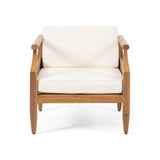 Outdoor Mid-Century Modern Acacia Wood Club Chair With Cushion - NH751213