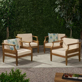 Outdoor Mid-Century Modern Acacia Wood Club Chair With Cushion - NH751213