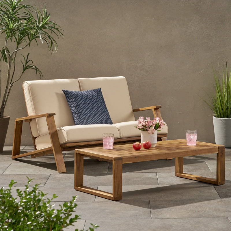 Outdoor Acacia Wood Loveseat Set with Coffee Table - NH484213