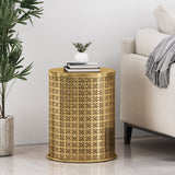 Boho Lace Cut Iron Side Table, Gold Brushed Brown - NH829413