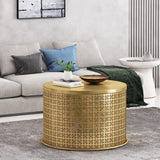 Boho Lace Cut Iron Coffee Table, Gold Brushed Brown - NH579413