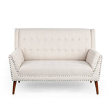 Mid-Century Modern High Back Fabric Settee with Nailhead Trim - NH777213