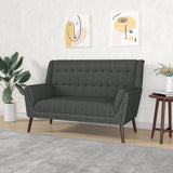 Mid-Century Modern High Back Fabric Settee with Nailhead Trim - NH777213