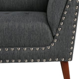 Mid-Century Modern High Back Fabric Settee with Nailhead Trim - NH777213