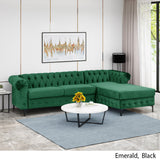 Contemporary Velvet 3 Seater Sectional Sofa with Chaise Lounge - NH621213