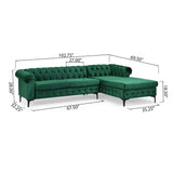 Contemporary Velvet 3 Seater Sectional Sofa with Chaise Lounge - NH621213