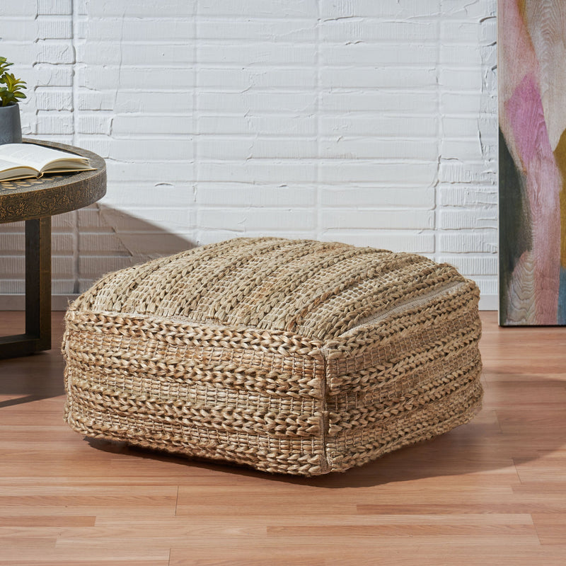 Boho Fabric Rattan Square Pouf - NH327213