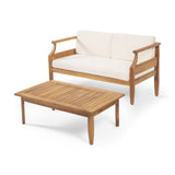 Outdoor Mid-Century Modern Acacia Wood Loveseat Set - NH361213