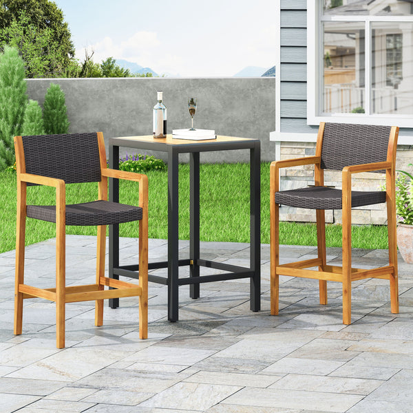 Outdoor Acacia Wood Barstools with Wicker (Set of 2) - NH138213