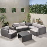 Outdoor 5 Seater V Shaped Wicker Storage Sectional Sofa Set with Ottomans - NH969903