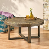 Boho Handcrafted Embossed Coffee Table, Gold - NH833413