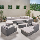 Outdoor 8 Seater V Shaped Wicker Sectional Sofa Chat Set with Ottomans - NH779903