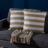 Modern Striped Fabric Throw Pillow with Striped Piped Edges - NH557203