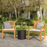 Outdoor Acacia Wood 3 Piece Chat Set with Wicker Table - NH924992