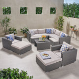 Outdoor 7 Seater V Shaped Wicker Sectional Sofa Chat Set with Ottomans - NH579903