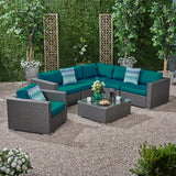 Outdoor 6 Seater Wicker Sectional Sofa Set with Sunbrella Cushions - NH115803