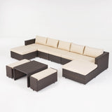 Outdoor 5 Seater U Shaped Wicker Sectional Sofa Set with Ottomans - NH569903