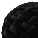 Modern Glam Handcrafted Cable Weave Velvet Round Pouf - NH714413