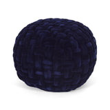 Modern Glam Handcrafted Cable Weave Velvet Round Pouf - NH714413