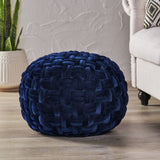 Modern Glam Handcrafted Cable Weave Velvet Round Pouf - NH714413