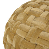 Modern Glam Handcrafted Cable Weave Velvet Round Pouf - NH714413