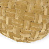 Modern Glam Handcrafted Cable Weave Velvet Round Pouf - NH714413