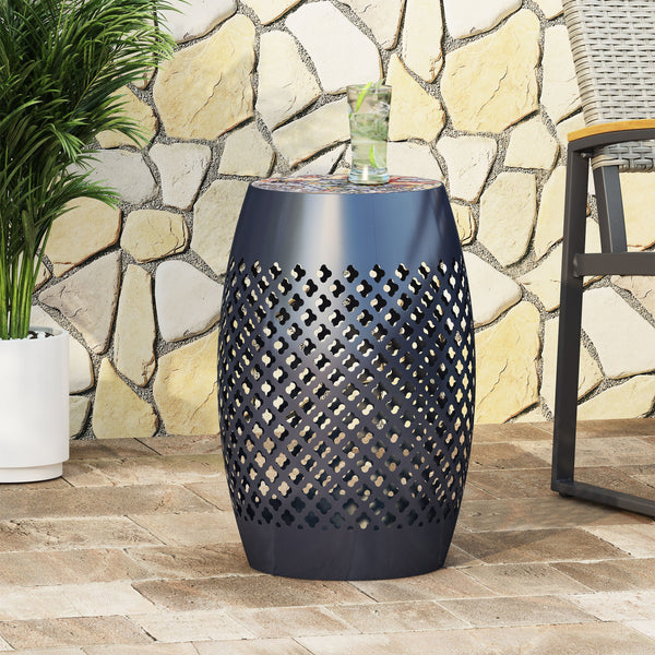 Outdoor Lace Cut Side Table with Tile Top - NH450313